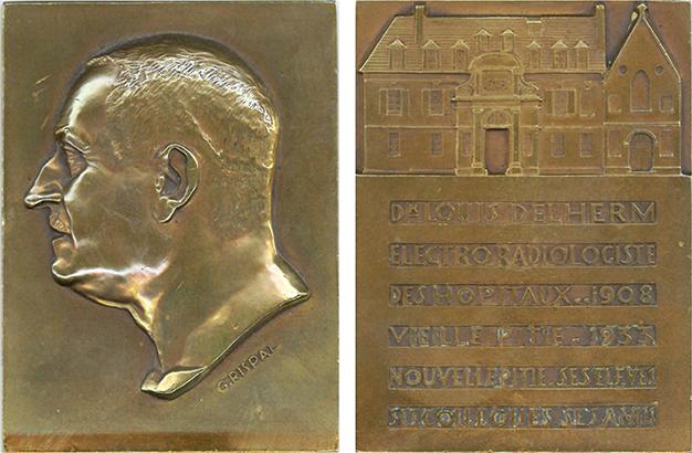 Médaille à l’effigie de Louis Delherm, radiologiste des hôpitaux à la Pitié, pionnier de l’imagerie médicale.