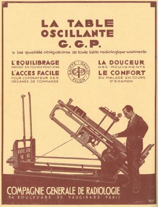 Figure. Table oscillante GGP Compagnie Générale de Radiologie 1932.